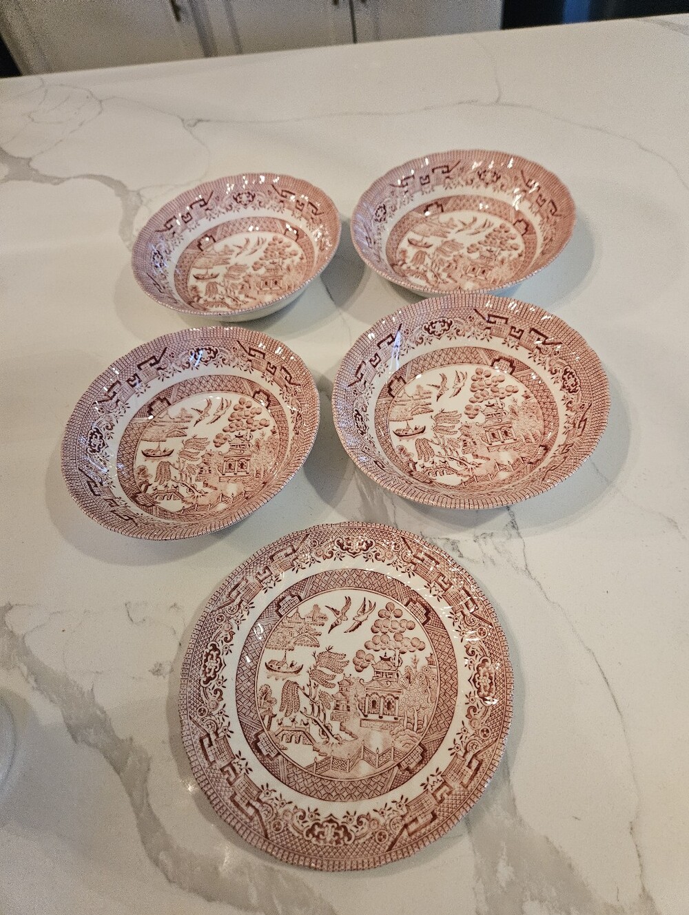 Churchill Willow Rosa Pink Dessert Bowls and Bread Plate